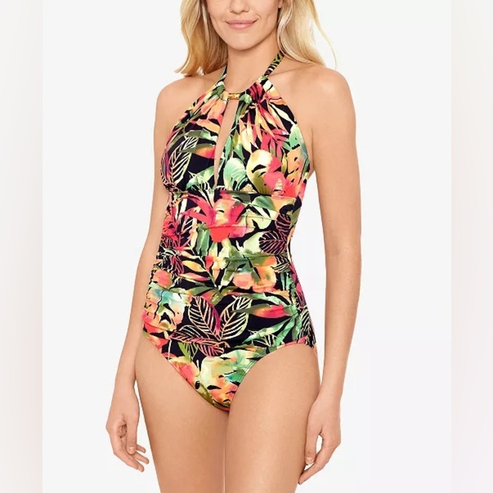 Lauren Ralph Lauren High-Neck Tummy-Control One-Piece Swimsuit Size 16
